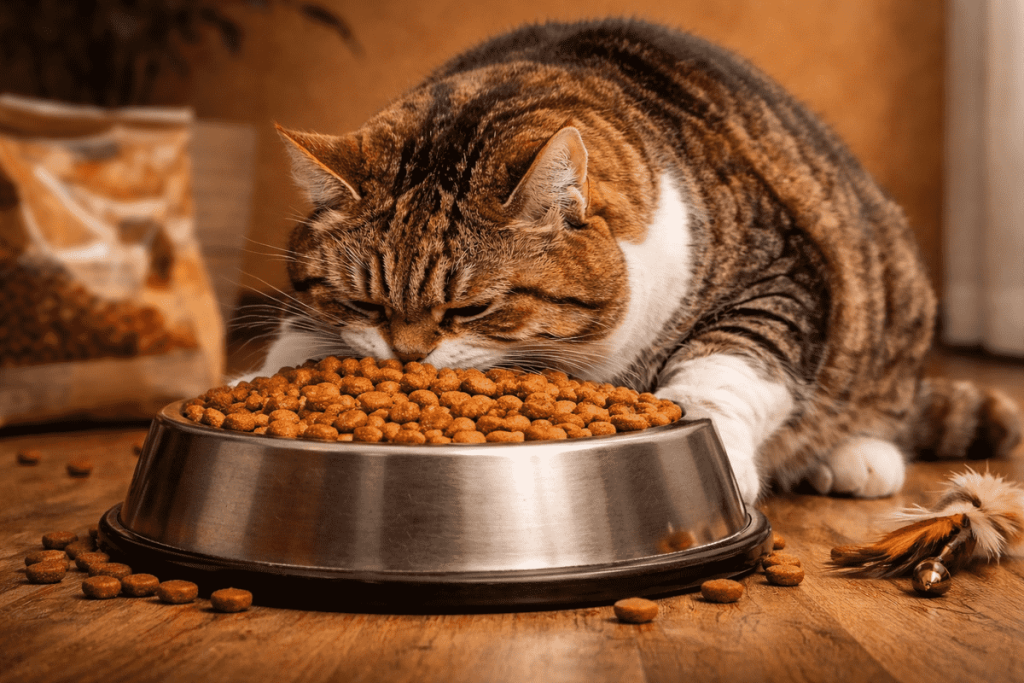 Kedi mamasını yerken